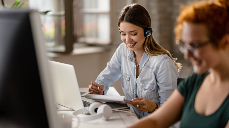 A woman with a headset