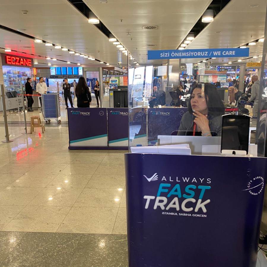Fast Track way for domestic departures at the Sabiha Gokcen Airport in Istanbul